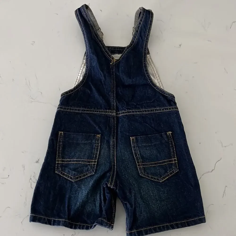 Osh Kosh Blue Denim Jean Shorts Adjustable Overalls Size Toddler 18 Months